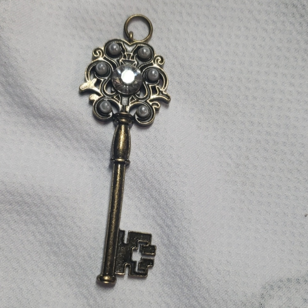 Crystal and pearl accented key pendant
